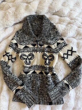 TNA Black & Cream Zip-Front Knit Sweater